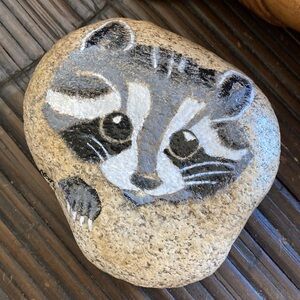 Large heavy Raccoon hand painted Natural rock